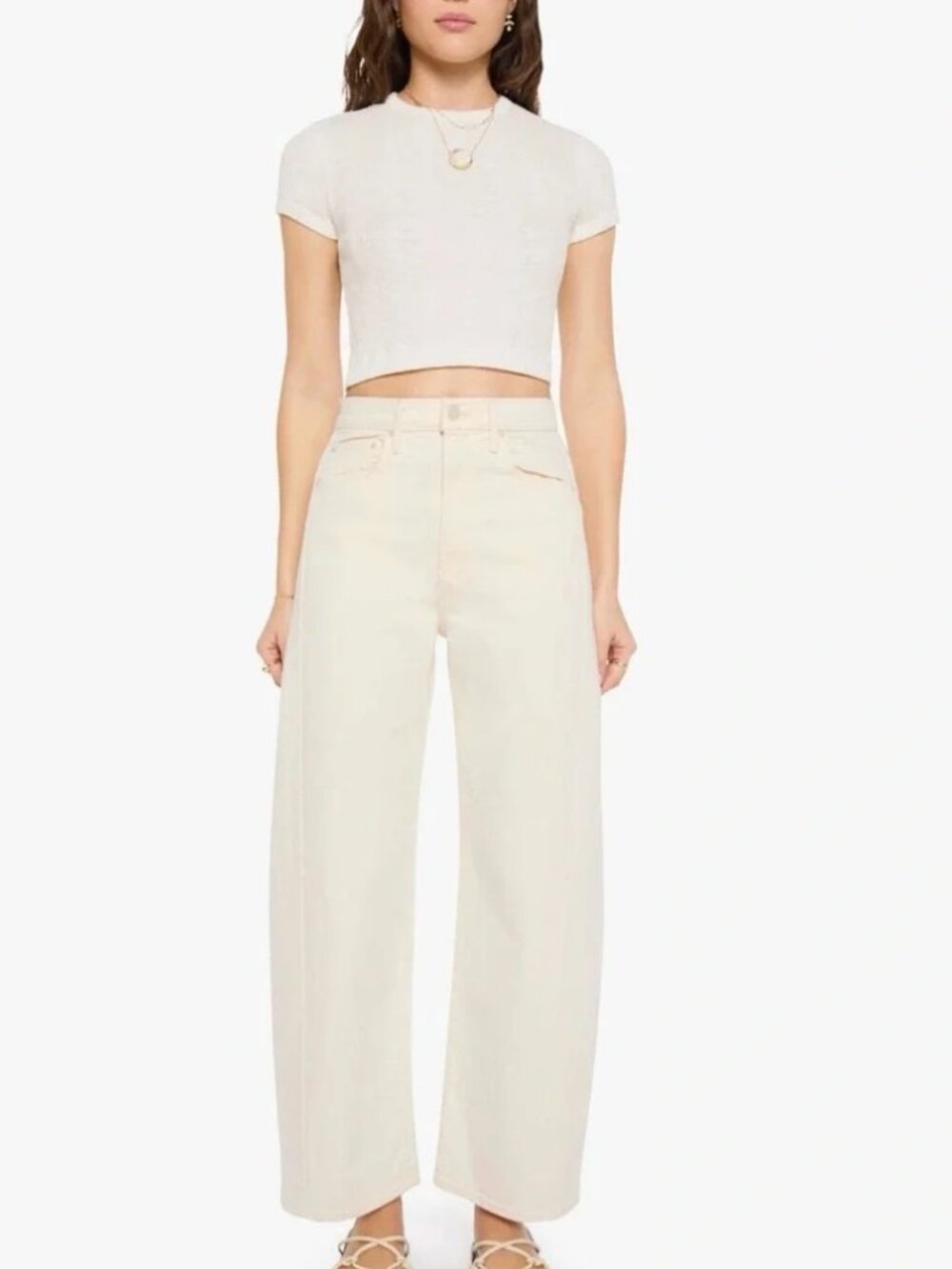 MOTHER SUPERIOR womens JEANS cream HALF-PIPE ANKLE wide leg SIZE 28